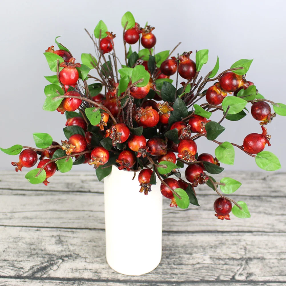 

Artificial Pomegranate Berries Christmas Berry Flower Stems Fake Picks Holly Decor Faux Rosehip Fruit Red Branches Bouquet