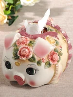 ceramic pink pig tissue box sculpture home decor crafts room wedding decoration office living room study tissue box ornament