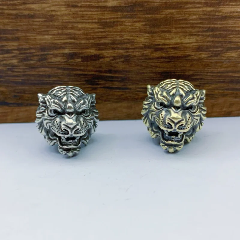 

Animal Tiger Head Brass Umbrella Rope Beads DIY Knife Accessory Retro Keychain Pendan Outdoor Survival Tool Lanyard Hanging