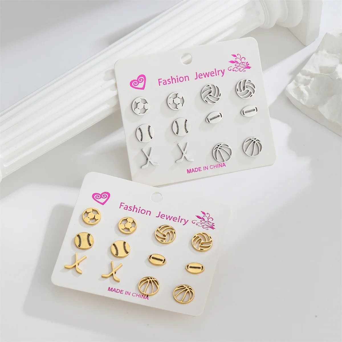 6 пар/лот простые футбольные спортивные серьги-гвоздики для женщин золотые