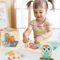 baby 3d wooden puzzle educational toys early learning cognition kids cartoon grasp intelligence puzzle gift