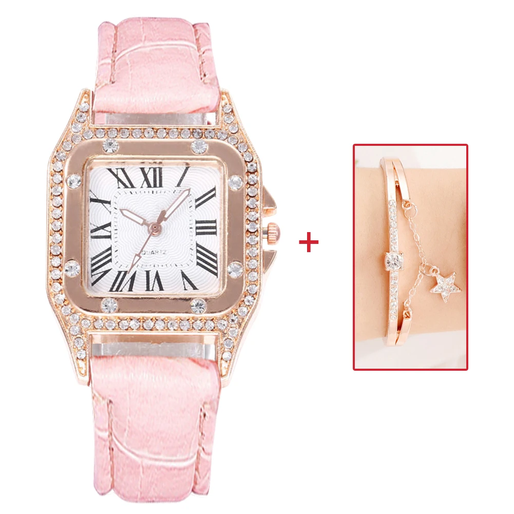 

Fashion Bracelet Watches Lady Diamond Square Dial Quartz Wristwatch Jewelry Lightweight Waterproof Watches Smart