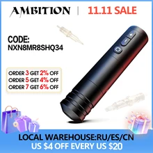 Ambition Ninja Professional Wireless Tattoo Pen Machine 4mm Stroke Powerful Coreless DC Motor Digital Display for Artist Body