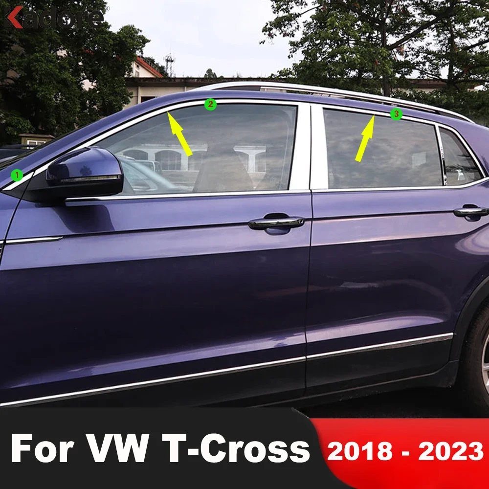 Фото Для Volkswagen VW T-Cross 2018-2023: Стальная накладка на верхнюю рамку окна, молдинг, аксессуары №2