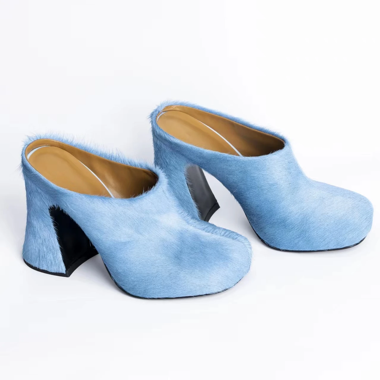 2023 Summer Brand High Heels Horsehair Luxury Designer Leather Slippers Casual Italian Ladies Mules