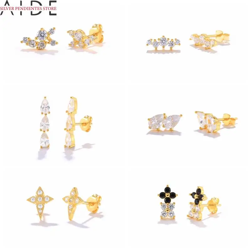 

AIDE Gold Trendy Mini Earrings For Women 925 Sterling Silver White Zircon Earrings Irregular Party Jewelry Gift Boucle D’oreille