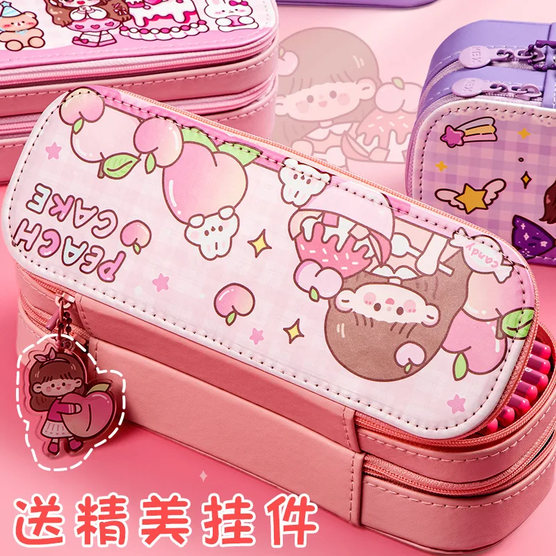 

Pencil bag for girls and pupils Double layer pencil case Large capacity stationery bag ins Japanese children's pencil bag