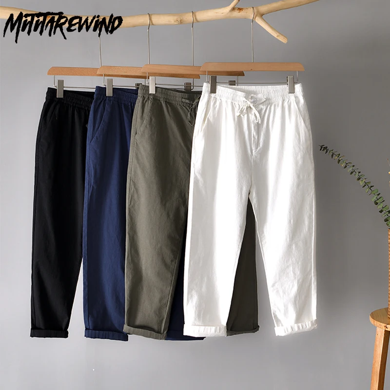 

Брюки мужские хлопково-льняные прямые с поясом на резинке