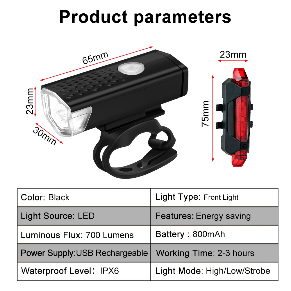 Bicycle Light USB Rechargeable MTB Bike Front Back Rear Lamp Cycling Safety Warning Taillight Bicycle Headlight Flashlight images - 6