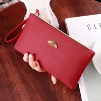 women wallets bee clutch new good quality leather wholesale zipper female long wallet ladies mobile phone bag lady coin purse