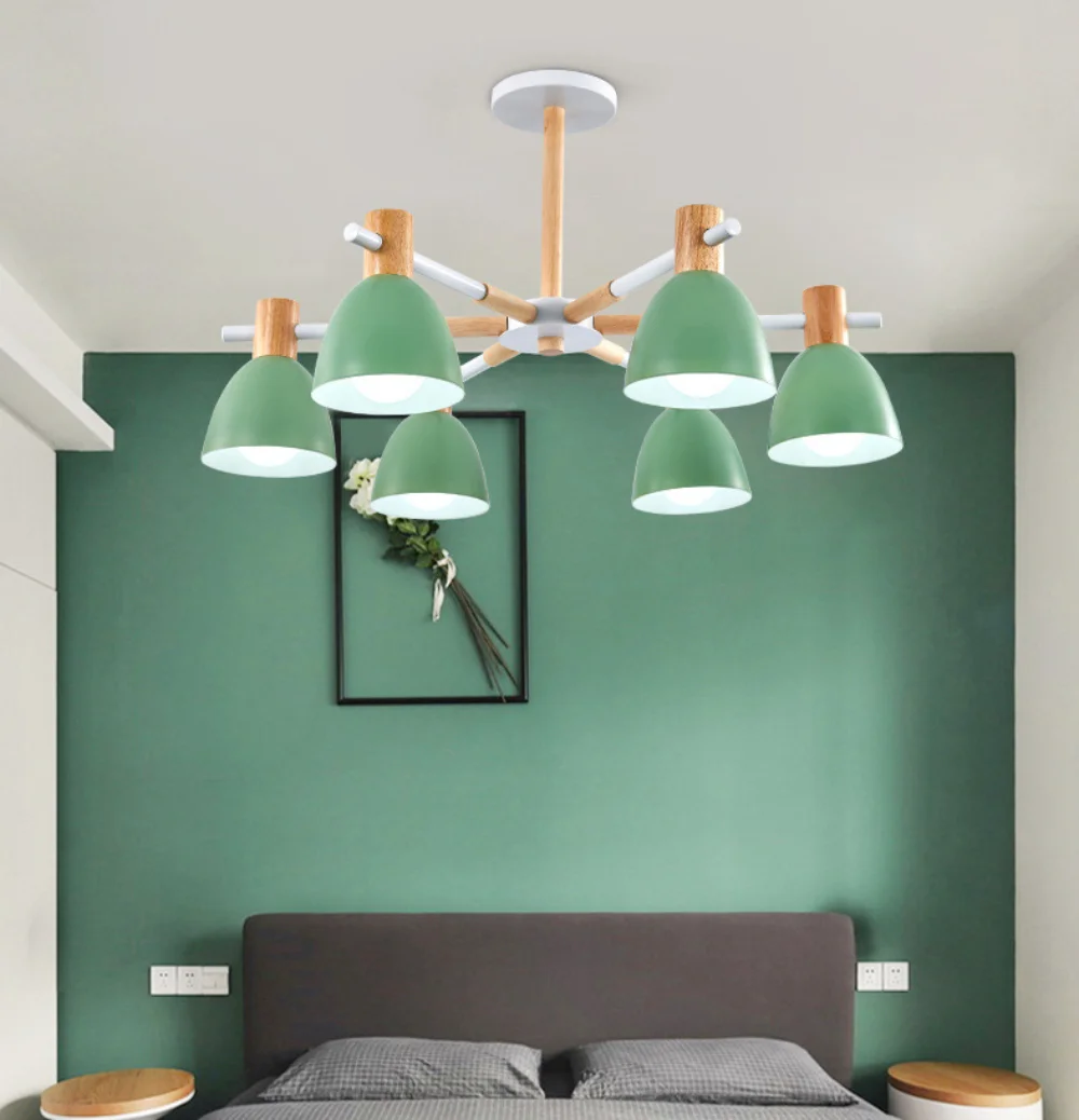 

LED pendant lamp personality Modern Nordic Colorful Pendant Light Kitchen Living Room Decoration Hanging Lamp Wooden lustre lamp