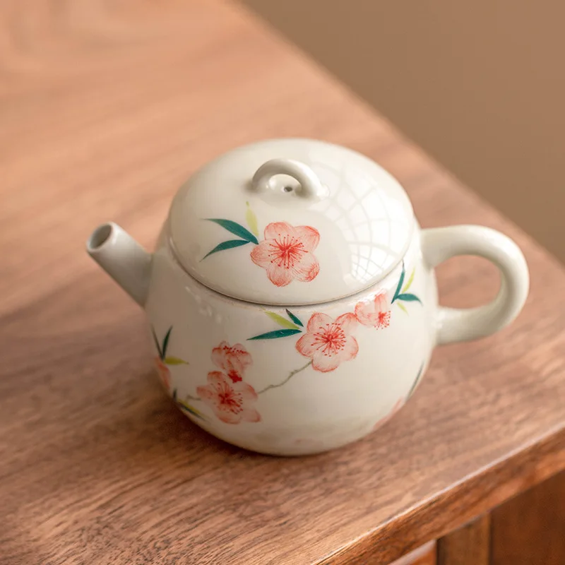 150ml Hand Painted Peach Blossom Teapot Aesthetic Household Tea Brewing Kettle with Ball Hole Cafes Kung Fu Supplies Craft |