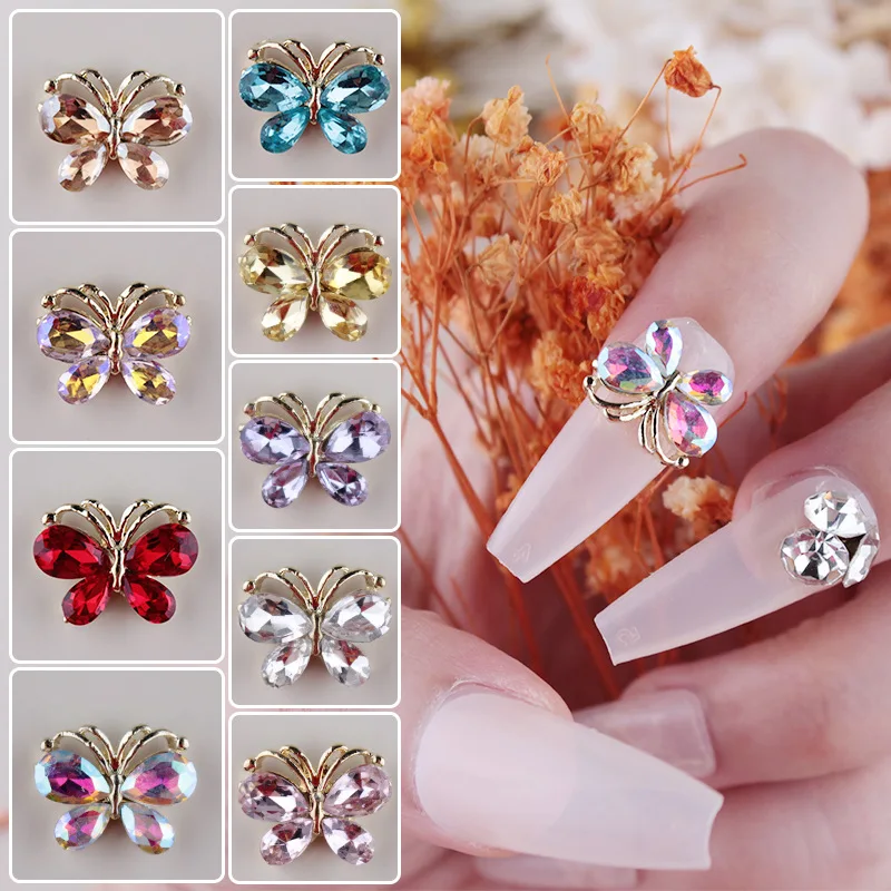 

10Pcs 15x12mm Nail Art Crystal Rhinestones Multi-Colors Zircon Alloy Butterfly Designer Charms For Nails DIY 3D Decoration