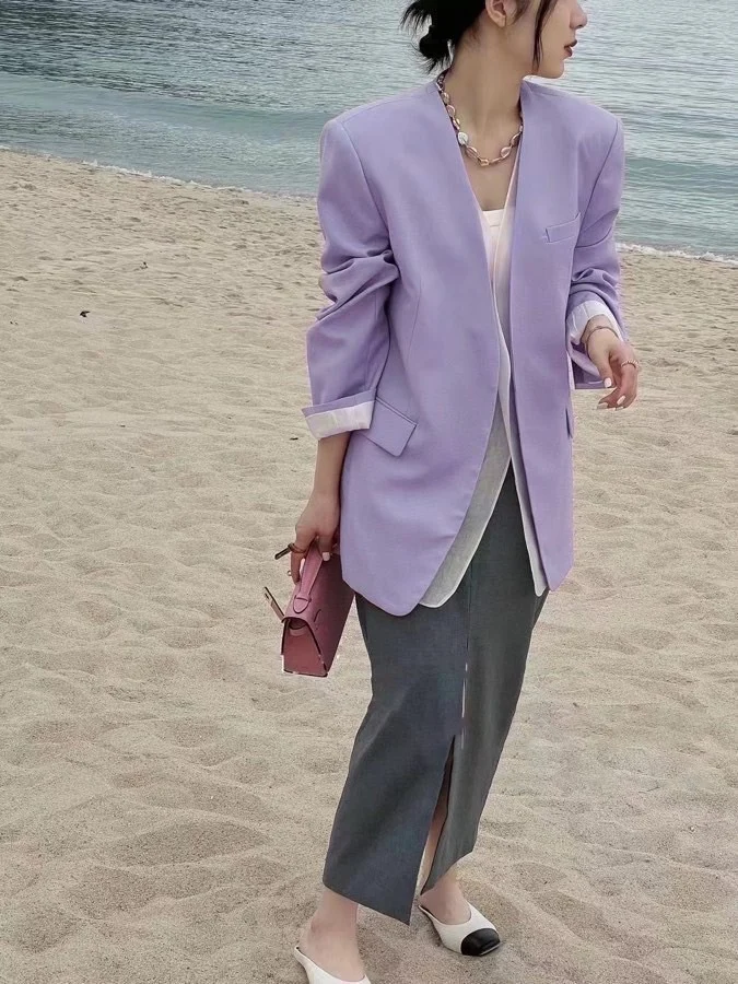 

2023 spring and summer women's clothing fashion new Silk Suit Jacket 0526