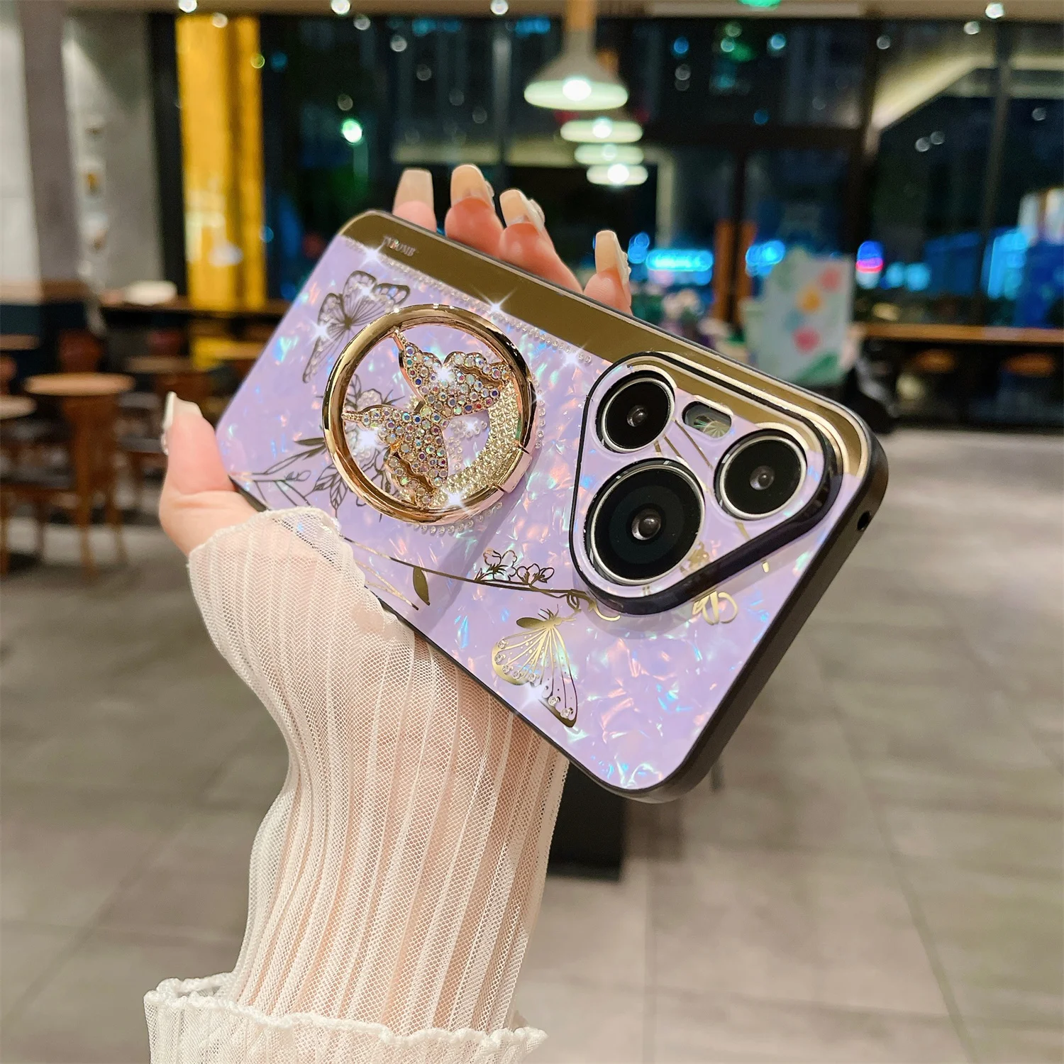 Чехол TYBOMB с кольцом-держателем в виде бабочки и цветка для Huawei Pura 70 Ultra/P70 Pro/P70 Pro Plus