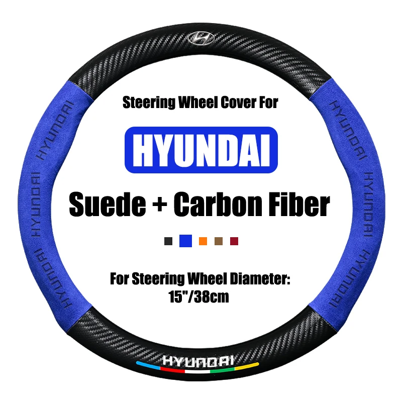Suede Carbon Fiber Car Steering Wheel Cover For Hyundai IX35 Kona Accent I30 Elantra Solaris Getz Tucson Veloster I40 Auto Parts