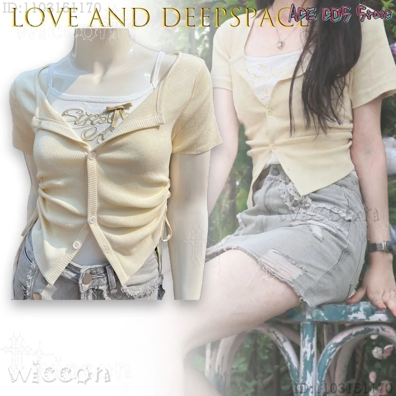 Фото Комплект Love and Deepspace MC Warm Afterglow: вязаный топ и кардиган, милый костюм Лолиты для Хэллоуина, полный комплект для косплея. №2