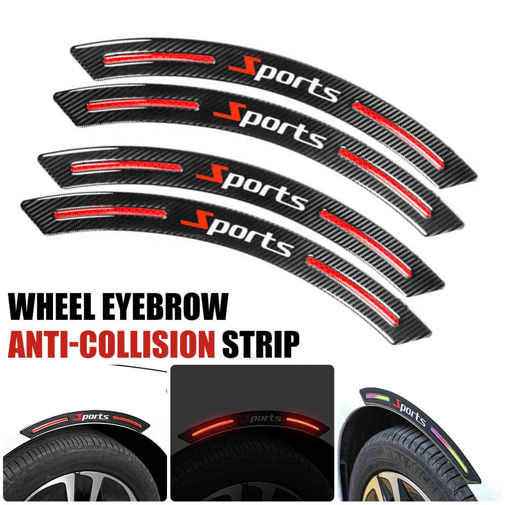 

4Pcs Car Wheel Arch Trim Reflective Anti-collision Strip Universal Fender Flare Edge Trim Protector Carbon Fiber Wheel Eyebrow