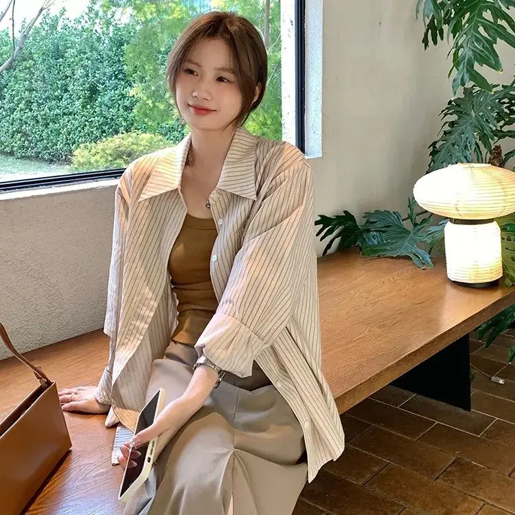 

Long Sleeve Fashion Woman Blouse 2023 Loose Stripes Elegant Women's Blouses Clothing Female Plus Size Tops Y2k Harajuku Fine Top