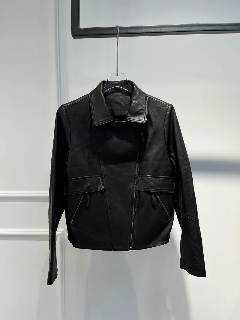 New Arrival Hot Sale Women Black Jacket 2022 Autumn Winter Collection Fashion Zipper Pockets Decoration Coat