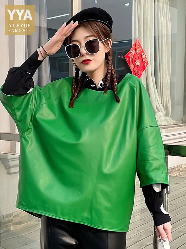 

Женский однотонный пуловер из натуральной овечьей кожи, с длинным рукавом