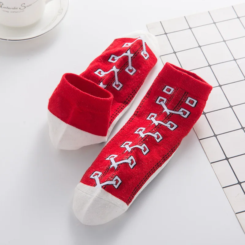 1 pair Of Funny Shoe Print Socks Fashion Harajuku Style Hip Hop Cute Fashion Soft Womens Slippers And Socks