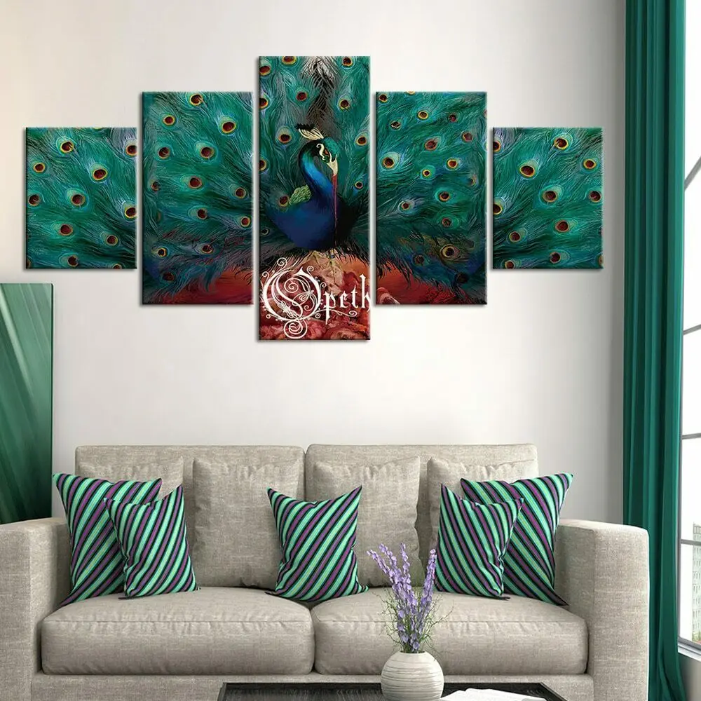 5 панелей Павлинье птица перо холст картина на стену искусство HD Печать декор
