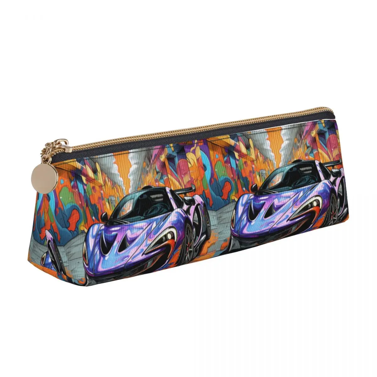 

Powerful Sports Car Leather Pencil Case Wall Graffiti Various Styles Stationery Teenager Pencil Box Fashion Triangle Pen Pouch