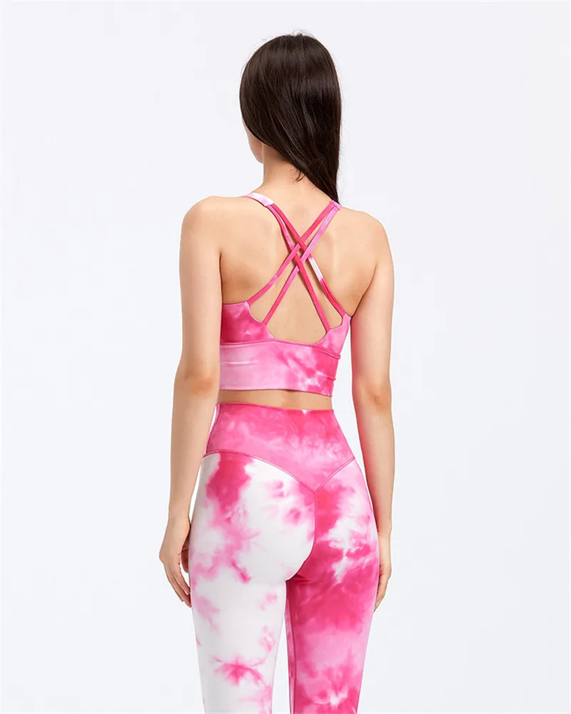 

New Arrival75%nylon 25%spandex Tie Dye Yoga Set Sexy High Waist Sports Legging Suit Female Tracksuit Gym Bra Two Piece Set Women