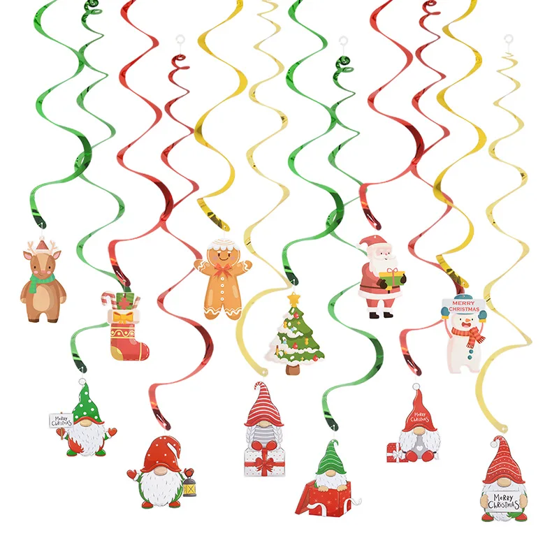 

Christmas Spiral Pendant Ceiling Hanging Garlands Santa Claus Elk Swirl Banner Ornaments for Home New Year Xmas Party Decoration
