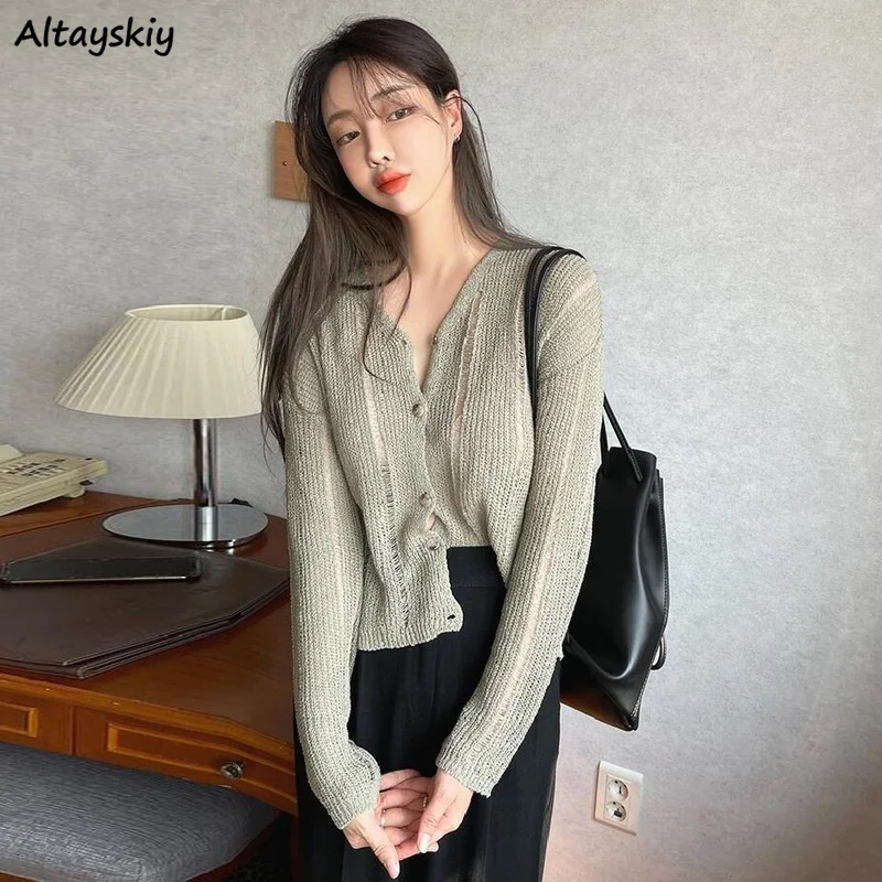 

Кардиган Женский Солнцезащитный с вырезами, модный универсальный нежный Свободный Кардиган в стиле ольччан, простая шикарная уличная одеж...