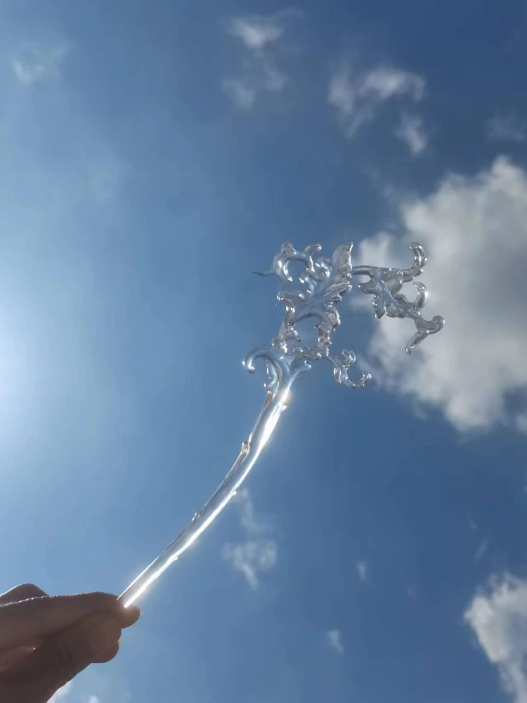 Headdress Women's Frosted Crystal-like Lotus Shape Handmade Transparent Hairpin Chinese Clothing Accessories Performance Props