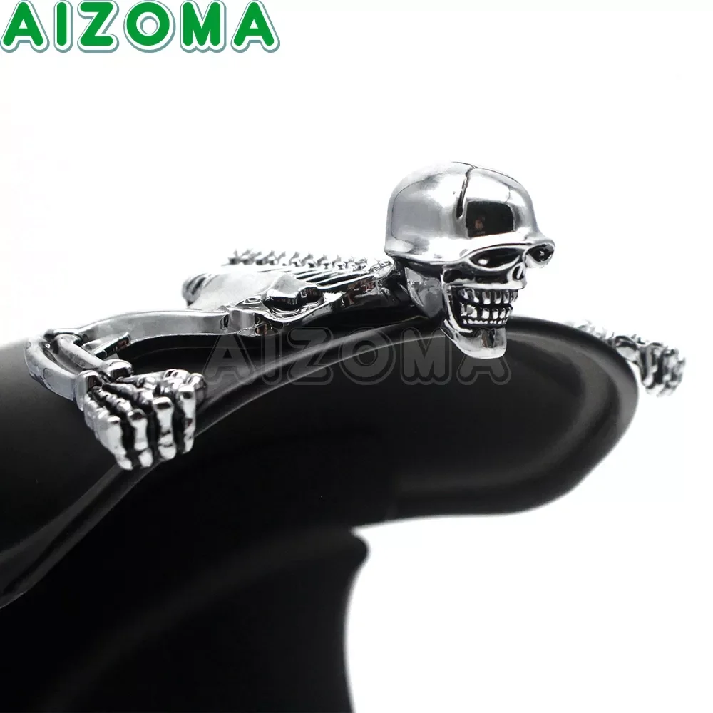 

Chrome Motorcycle Skull Skeleton Decorative Figure For Harley Visor Headlight & Handlebar & Curved Rear/Front Fender Orn