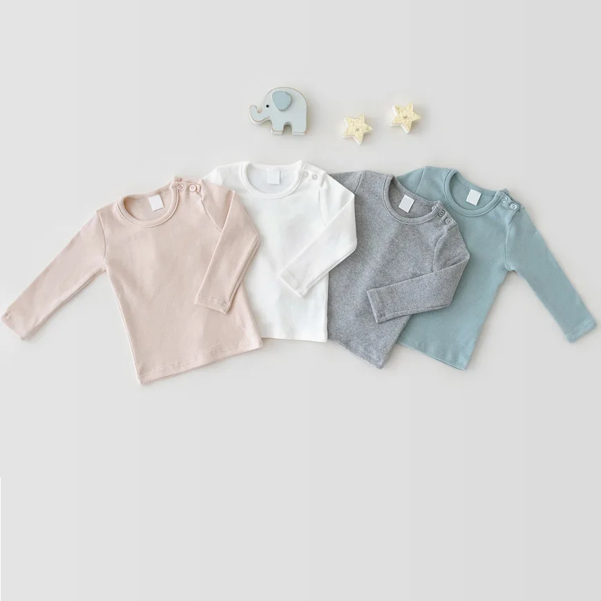 Autumn Cotton Infant Bottoming Tops Baby Girl Long Sleeve T Shirts Solid Kids Boys Shirts Children Tee With Headband