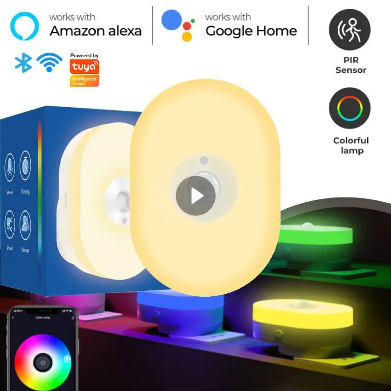 

Ночсветильник Tuya с пассивным инфракрасным датчиком движения, умная Светодиодная лампа RGB с голосовым таймером, дистанционным управлением ч...