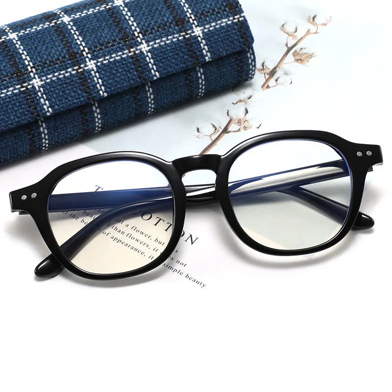 

New TR90 Ultra Light Anti Blue Light Glasses Eye Frame Rice Nail Large Frame Retro Myopia Glasses Frame Flat Lens Eyewear