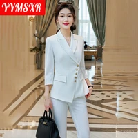 2022 new elegant suit office professional wear work clothes two piece set slim fit single breasted jacket casual ninth pants