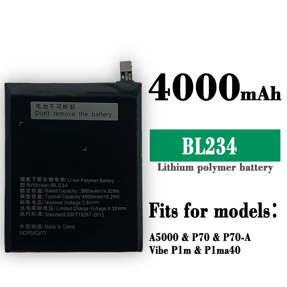 

100% Original Full 4000mAh BL234 BL 234 BL-234 battery For Lenovo A5000 Vibe P1M P1MA40 P70 P70t P70-T Mobile Phone Battery