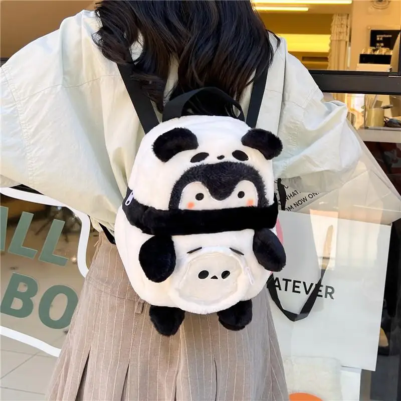 

Милый рюкзак в виде пингвина, замаскированного как панда, мультяшная сумка для кукол аниме, плюшевый мини-рюкзак, Универсальный милый подарок для ежедневного путешествия
