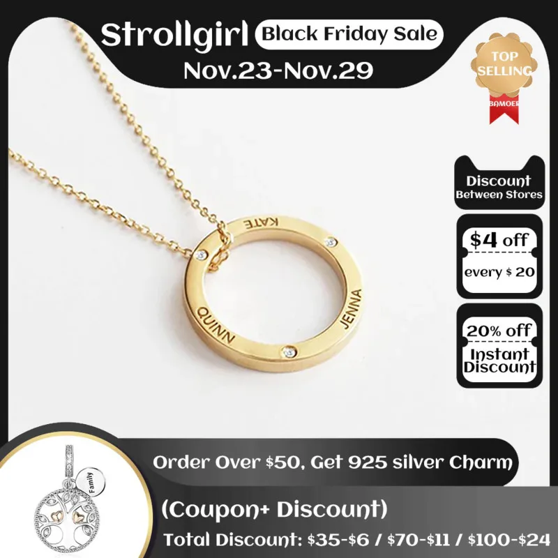 

Xiaojing 925 Sterling Silver Linked Circle Necklace Personalized Customization Engraved Name Necklace Valentines Day Gift