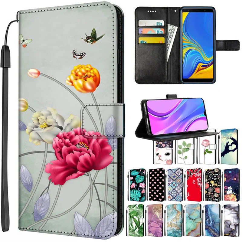 Leather Wallet Cover For Samsung Galaxy A34 A14 A54 5G Case A8 Plus M02S A9 Pro 2019 J4 Core Coque Stand Book Magnetic Leaf A 34