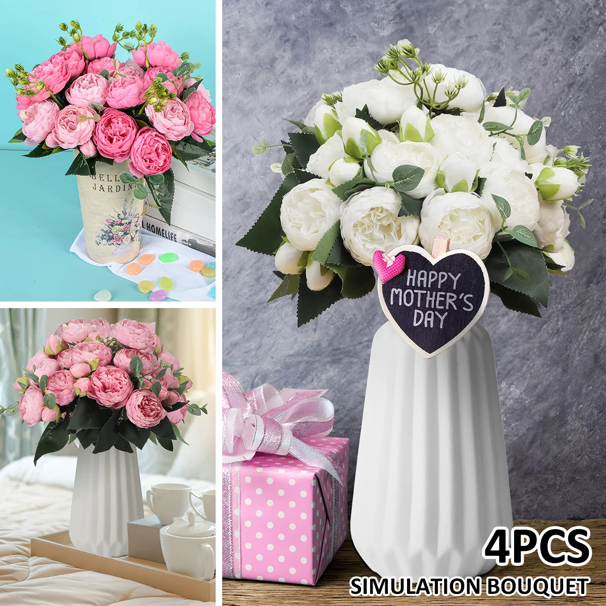 

Искусственные пионы, 4 шт., шелковые цветы, искусственные пионы, букеты, искусственные великолепные цветы, искусственные цветы