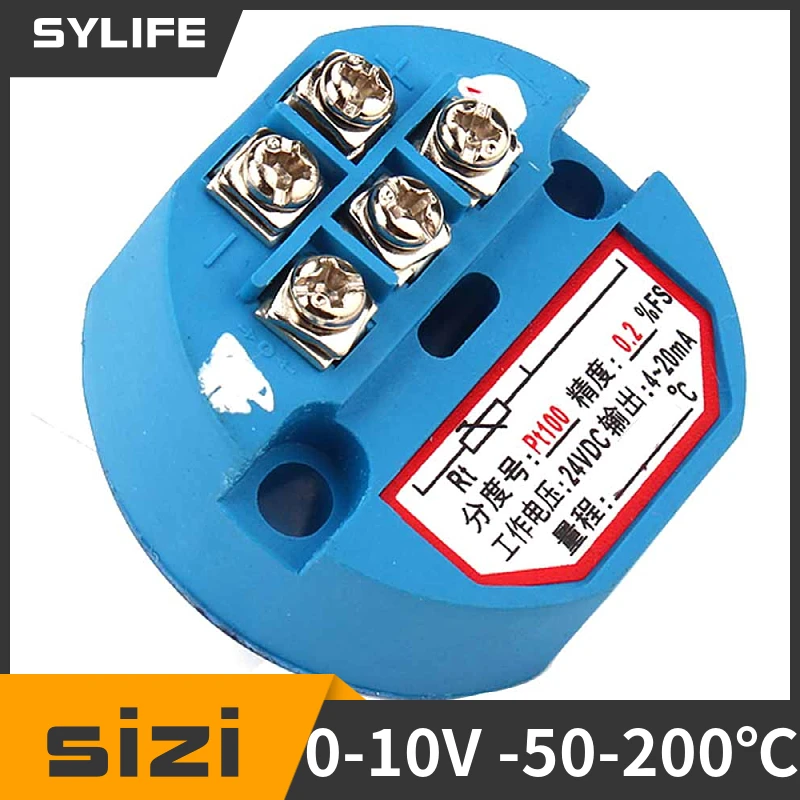 

DC 24V PT100 Temperature Sensor Transmitter -50-200 Celsius Output 0-10V