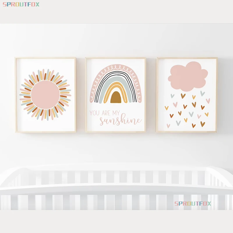 Настенные плакаты для детской комнаты с рисунком солнца радуги и облаков