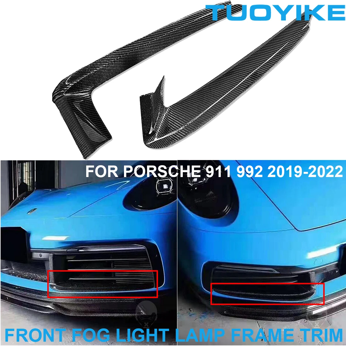 

2PCS Car Real Carbon Fiber Front Fog Light Lamp Frame Trim Cover Decoration Upgrade Retrofit For Porsche 911 992 2019-2022