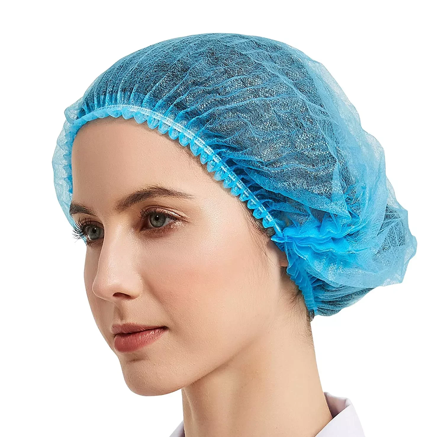 

100Pcs Disposable Hat Round Non-Woven Headgear Dust-Proof Chef Food Factory Workshop Anti-Hair Fall Cap