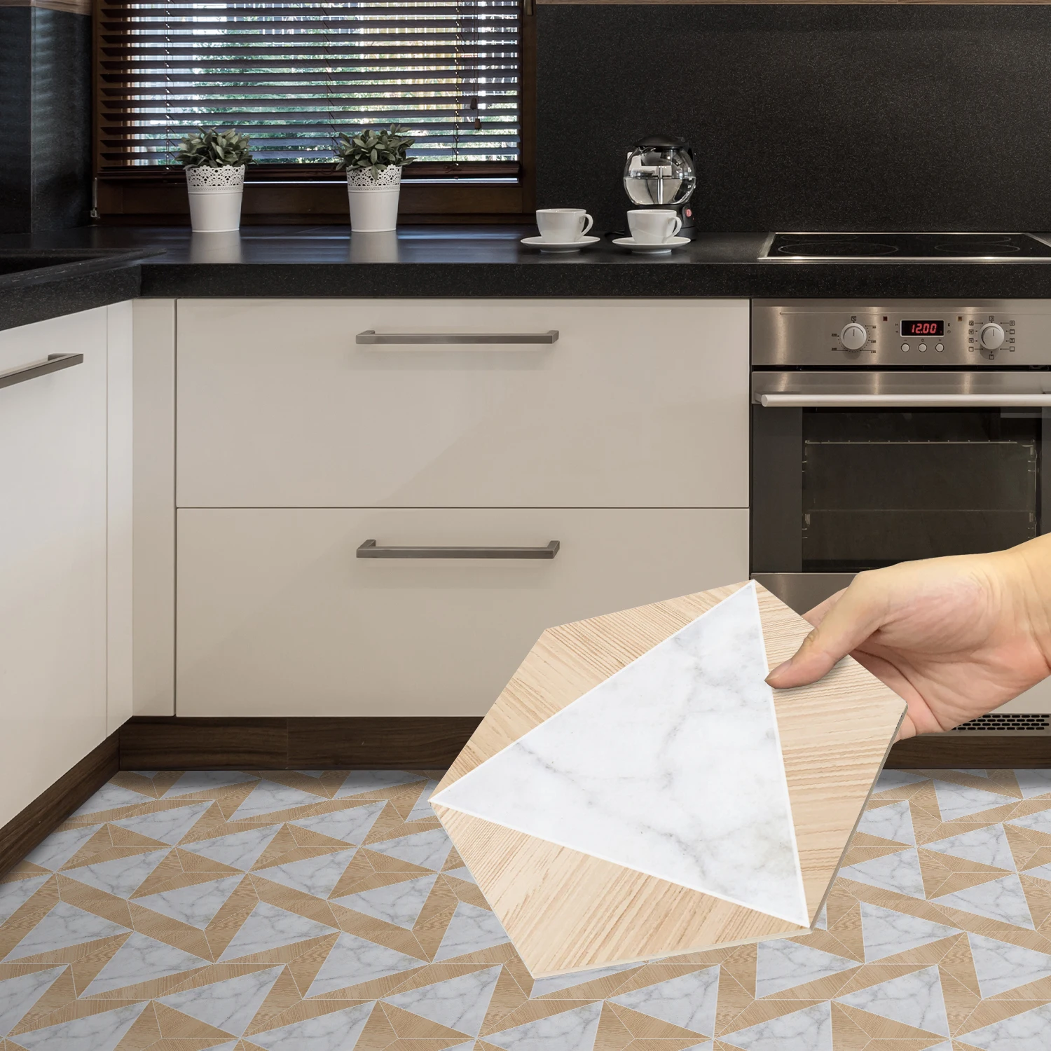 

Funlife® Wood Marble Triangle Geometry Hexagon Floor Stickers Thick Plus Ground Stickers Anti-Slip Kitchen Bathroom Home Decor