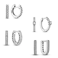 silver 925 sparkling bars round hoop earrings zircon classicial circle sterling earrings original brand jewelry for women