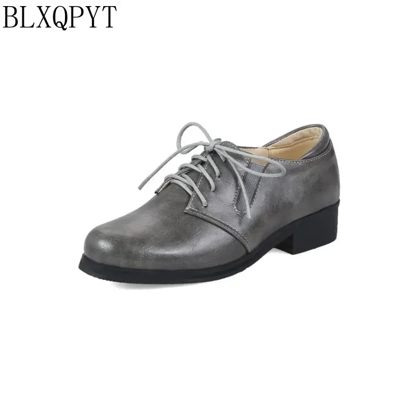 

BLXQPYT Plus Slae большой размер 32-48 Женская весенне-Осенняя обувь на шнуровке с круглым носком на квадратном каблуке Повседневная Свадебная Всесезонная женская обувь 2018