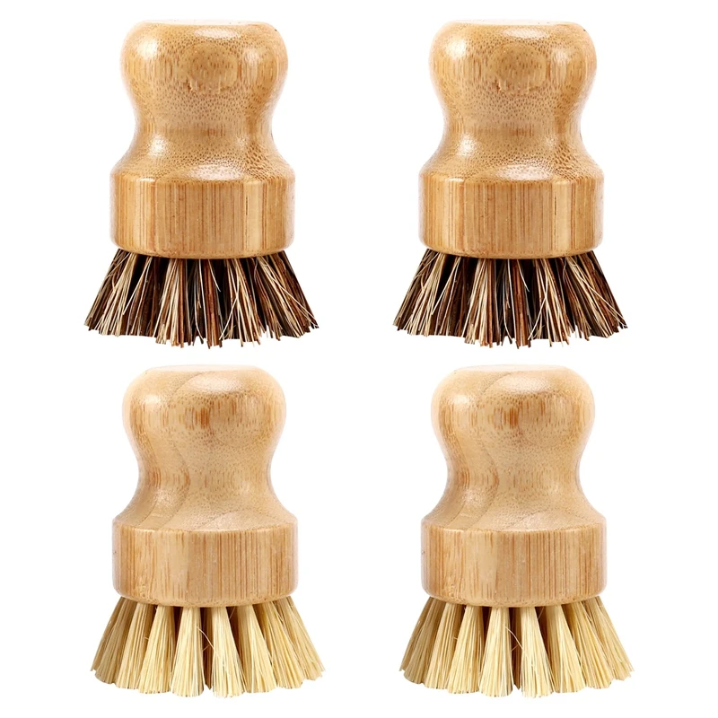 

4 Pcs Bamboo Dish Brush,Coconut Bristles Pot Brushes For Cast Iron Skillet Kitchen Sink Bathroom Cleaning,2 Colors
